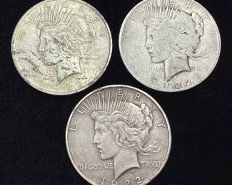 (3) 1922 SILVER PEACE DOLLARS