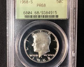 1968-S PR68 FROSTED HEAD KENNEDY HALF DOLLAR