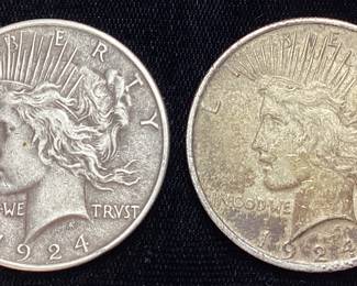 (2) 1924 SILVER PEACE DOLLARS