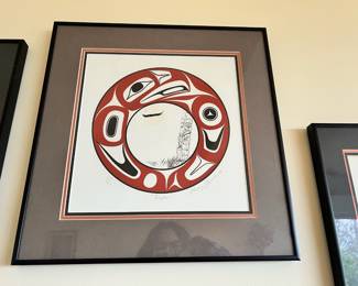 Framed & Matted 1989 Northwest Coast Indigenous Print Eagles by George Pennier