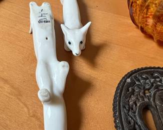 Pair of Porcelain Arctic Fox Knife Holders/Figurines - Made in Germany