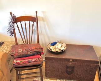 Circa 1930's Arrow Back Accent Chair, 1903 Carved Wood Dutch Mini Chest