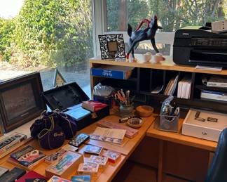 Bighorn Ram Oaxacan Alebrije Wood Carving, Epson All-In-One Printer, Assortment of Games, Office Supplies