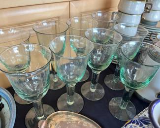 Set of 9 Recycled Green Glass Wine Glasses
