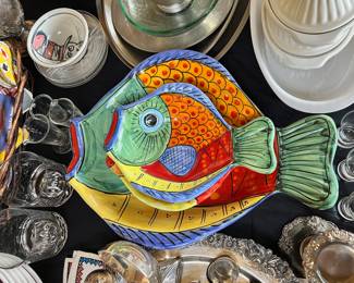 Nesting Ceramic Hand Painted Fish Plate Bowls - Made in Italy