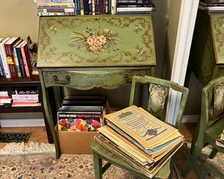 19th Century Hand Painted Floral French Writing Desk and Chair