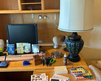 Assortment of Rubber Stamps, Blue & Green Cloisonné Table Lamp with Floral Design