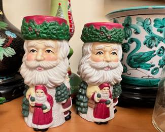 Pair of Santa Claus Ceramic Candle Holders