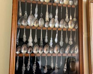 Spoon Display Case, Assortment of Souvenir Spoons