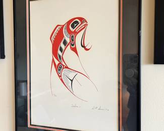 Framed & Matted 1983 Print "Salmon" by Danny Dennis