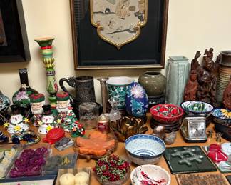 Assortment of Cloisonné, Assortment of Candles, Candle Holders, Vases