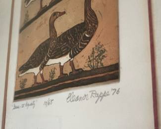 Framed and Matted Lithograph "Geese IZ Dynasty" by Eleanor Rappe