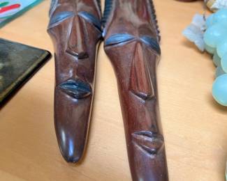 Two African Teakwood Long Face Mask