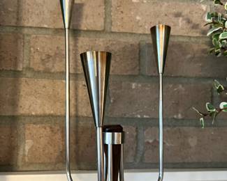 Mid Century Modern Scandinavian Stainless Steel & Rosewood Candle Holder