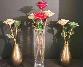 24 Kt Gold Dipped Roses In Vases