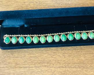 14k gold heavy  jade bracelet 