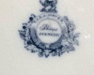 Scarce 1800s Antique Flow black and white Ironstone teapot with lid  Rhine Scenery T J & J Mayer 