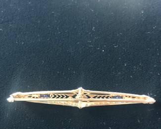 Antique 14k gold diamond and sapphire pin