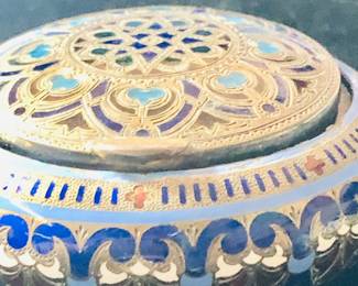 Antique Enamel trinket box powder box Silver Hallmarks 