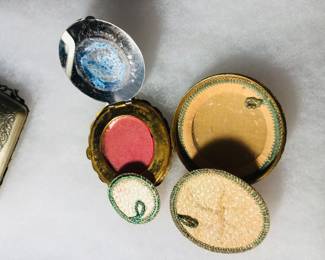 Antique enamel make up compact with powder & rouge compartments 
