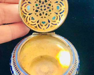 Antique Enamel trinket box powder box Silver Hallmarks 