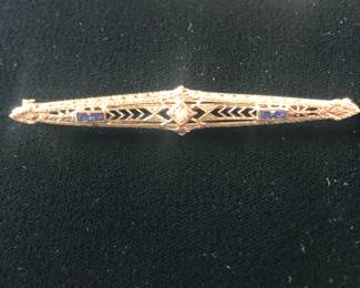 Antique 14k gold diamond and sapphire pin