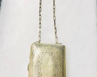 Antique marked German Silver Purse with built in coin holder and mirror 