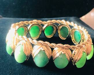 14k gold heavy  jade bracelet 