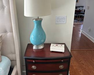 Nightstand, Jewelry Box, and Lamp