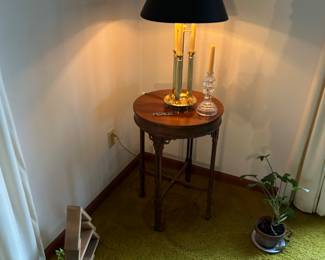 Antique table and brass lamp