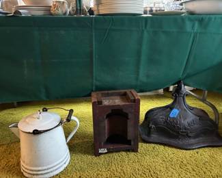 Enamel ware, industrial patter from Erie Tool Works and wall bracket