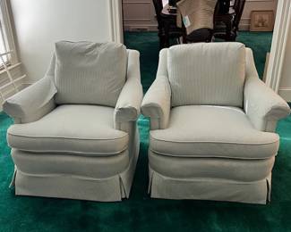 Pair of small striped accent chairs
