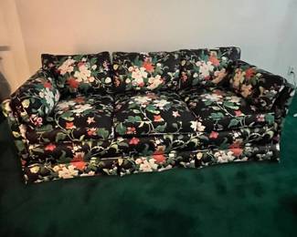 Colorful sofa and a bolt of matching fabric for drapes etc