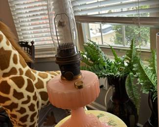 Frosted pink glass lamp