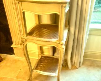 Vintage Cream Wood and Cane Pedestal