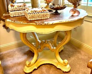 Large Round Cream and Wood Table