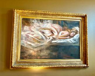 Large Sleeping Girl Quality Signed Oil