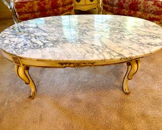 Vintage French Provincial Oval Marble Top Coffee Table