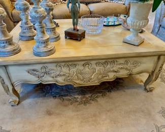 Large French Style Vintage Carved Coffee Table