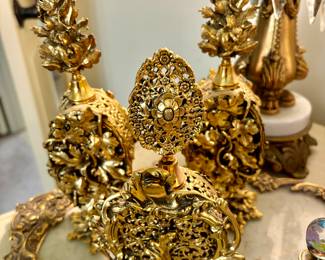 Vintage Brass Filigree Perfume Bottles 