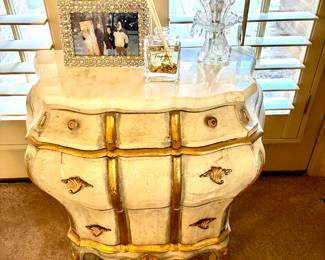 Cream/Gold Bombe Marble Top Chest 