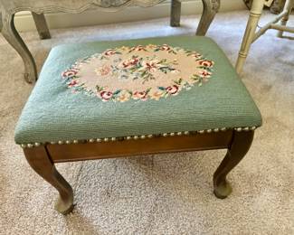 Vintage Mahogany Needlepoint Footstool