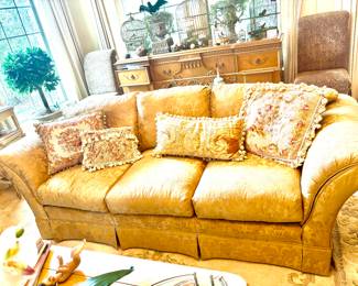 Rich Pale Gold Damask Sofa
