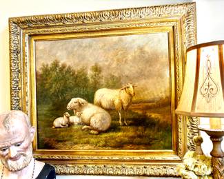 Signed Lambs in Pasture Fine Oil