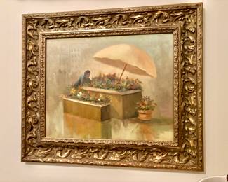 Signed Parisian Flower Vendor Oil