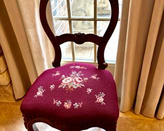 Antique Needlepoint Seat Parlor Chair