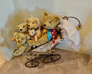 Adorable Steiff Bears in Carriage