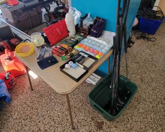 Golf equipment and some clubs.