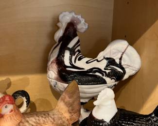 Westmoreland Marble Swirl Milk Glass Rooster & Hen On Nest Dishes