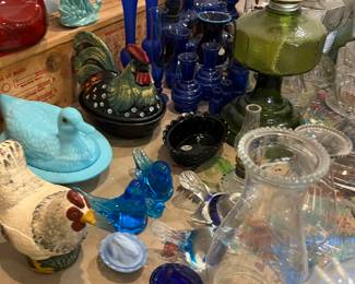 Vintage Westmoorland Blue Duck on the Nest Covered Dish and other glass collectibles